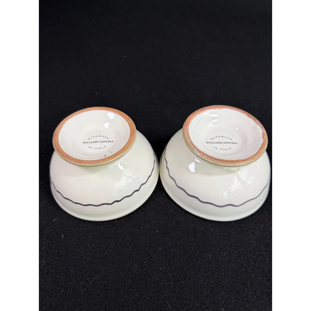 Williams Sonoma Olive Branch Ceramic Bowls‎ Handmade in Italy Set of 2 Footed